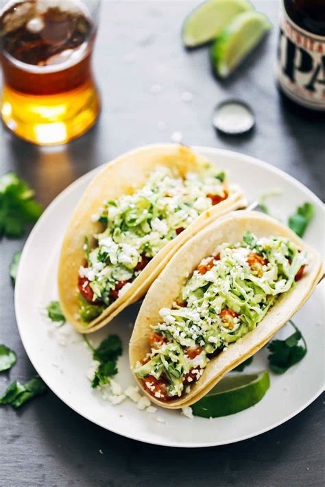 Spicy Shrimp Tacos with Garlic Cilantro Lime Slaw - Pinch of Yum