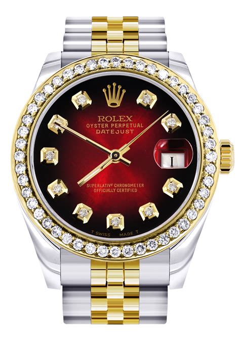 Womens Diamond Gold Rolex Watch | Diamond Bezel | 31MM | Red Diamond D – FrostNYC