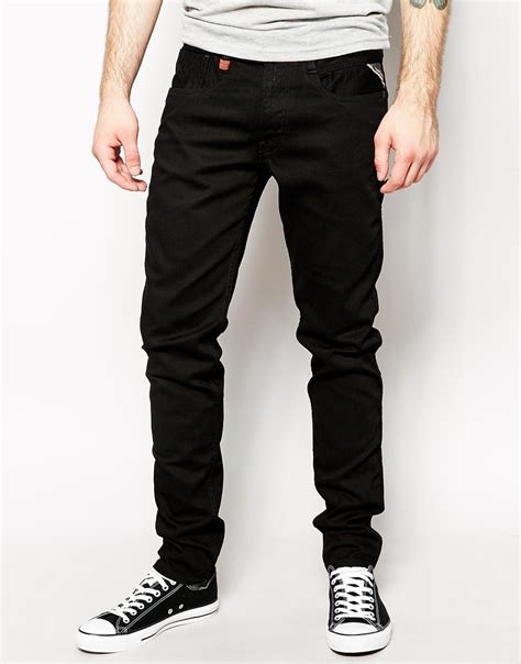 Lyst - Replay Jeans Anbass Slim Fit Stretch Jet Black in Black for Men