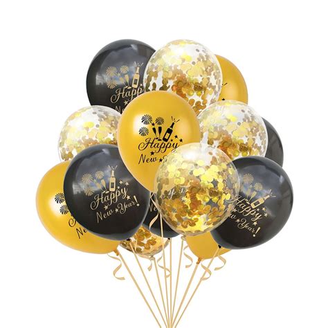 NUOLUX 15pcs Happy New Year Balloons Set Latex Balloons Party Decoration Printing Confetti ...