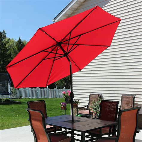 Sunnydaze Solar Outdoor Patio Umbrella with LED Lights, Tilt & Crank, Aluminum, 9 Foot, Red ...