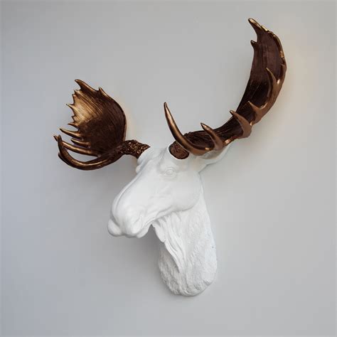 Faux Moose Head Wall Mount // White and Bronze | Moose head wall mount, Faux taxidermy, Moose head