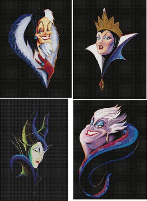 4 Set Disney's Villains Cross Stitch van KeenahsCrossStitch op Etsy ...