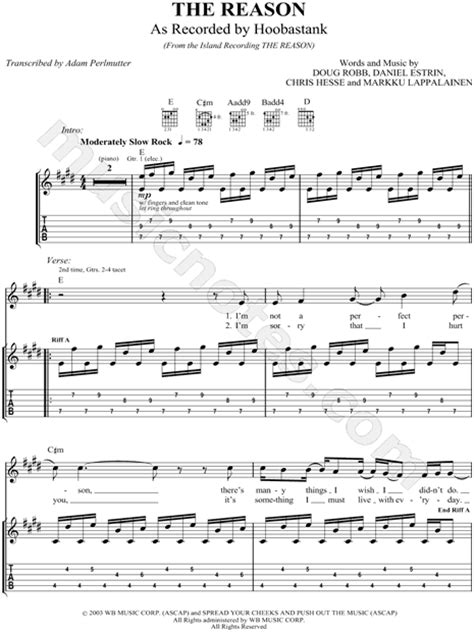 Hoobastank "The Reason" Guitar Tab in C Major - Download & Print - SKU ...