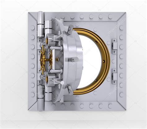 Bank vault door on gray wall — Stock Photo © cherezoff #25516531