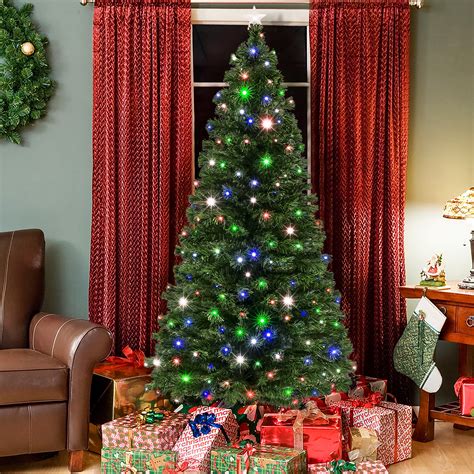 Pre-Lit Fiber Optic 7' Green Artificial Christmas Tree with LED ...