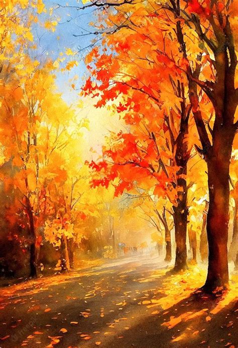 Premium Photo | Golden autumn in the forest | Fall landscape painting ...