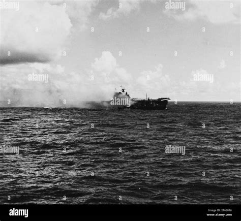 USS Hornet (CV-8) burning during the Battle of the Santa Cruz Islands, 26 October 1942 Stock ...