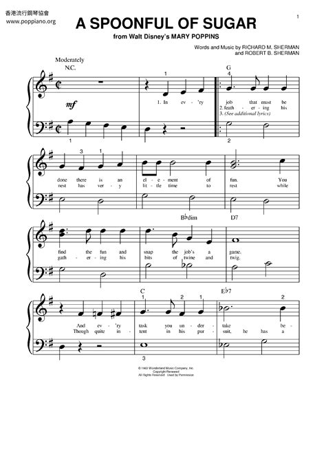 a spoonful of sugar | Sheet Music | Piano Score Free PDF Download | HK ...