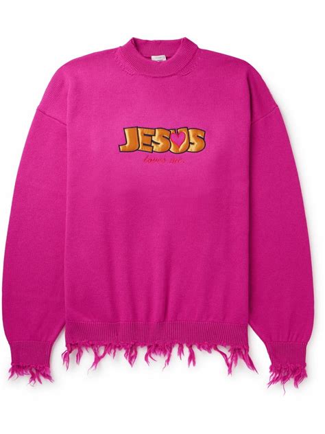 VETEMENTS - Jesus Loves You Distressed Merino Wool Sweater - Pink Vetements