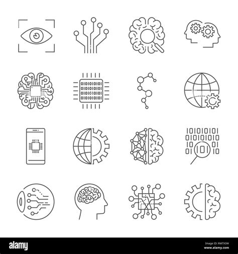 Artificial Intelligence. Vector icon set for artificial intelligence AI ...