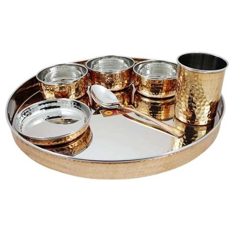 - GOLDGIFTIDEAS 12 Inch Pure Copper Hammered Stainless Steel Dinner Set, Copper Traditional ...