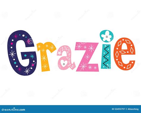 Grazie Thank You Thanks In Italian Lettering Design Stock Vector - Image: 53493797