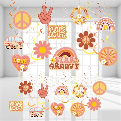 51 Pcs Two Groovy Party Hanging Swirl Decorations, Groovy Retro Hippie ...