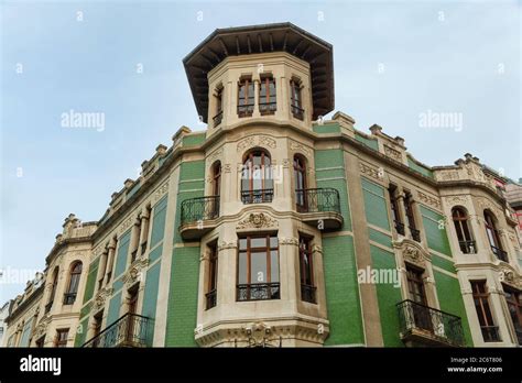 Oviedo, Spain - 11 December 2018: Art Nouveau architecture of Oviedo, Principality building ...