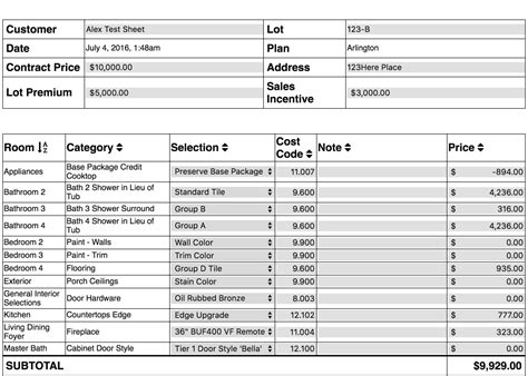 Builder Selection Sheet Template