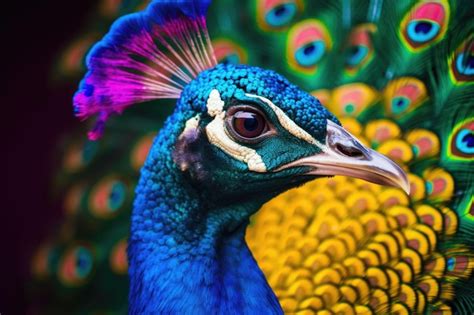 Premium AI Image | Peacock with open tail Close up shot of a peacocks ...