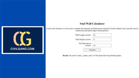 Stud Wall Calculator - CivilGang