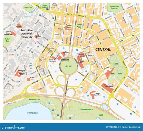 Mapa De Estradas Do Vetor De Canberra Central, Austrália Ilustração do ...