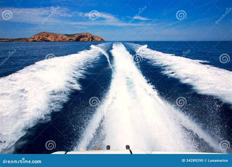 Ibiza Sa Conillera Island from Boat Wake San Antonio Stock Photo ...