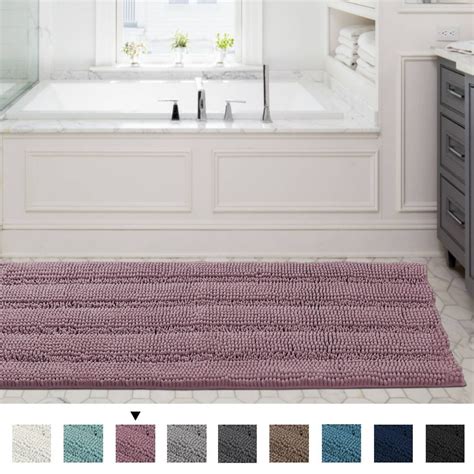 Slip-Resistant Washable Striped Large Chenille Shaggy Bath Mat Extra Soft and Absorbent Indoor ...