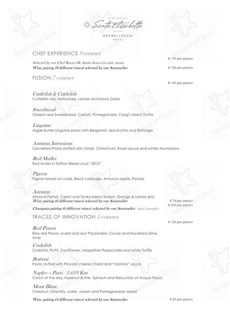 Menu at Tower Bar, Florence