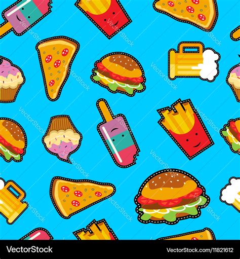 Fast food background with cute cartoon elements Vector Image