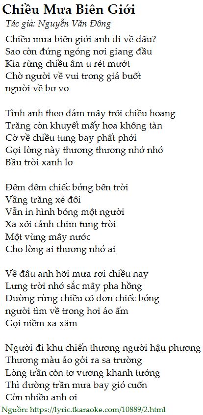 Lời bài hát Chiều Mưa Biên Giới (Nguyễn Văn Đông) [có nhạc nghe]