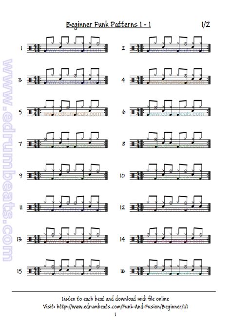 Beginner funk drum beat. Lesson 1 page 1 Drum Sheet Music, Drums Sheet, Drum Lessons, Music ...