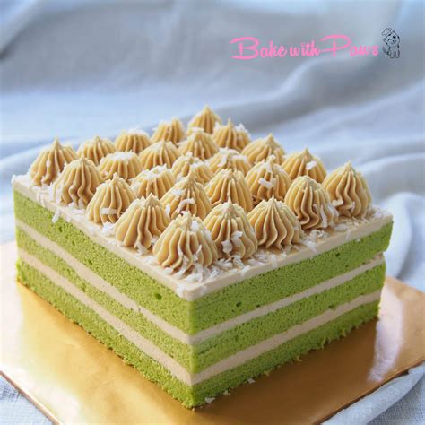 Pandan Cake with Gula Melaka Buttercream (Square) - BAKE WITH PAWS