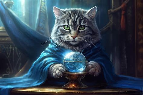 Premium AI Image | Fortune teller cat with many magic instruments illustration generative ai