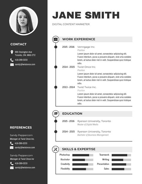 Modern Black White Resume Template - Venngage