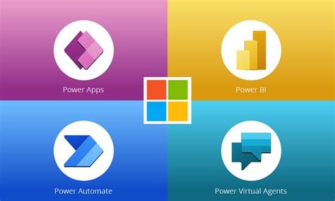 four different colored icons with the words power apps, power automate and power virtual agent