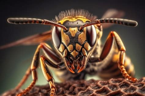 Premium AI Image | Wasp in an extreme closeup with sharp mandibles ...