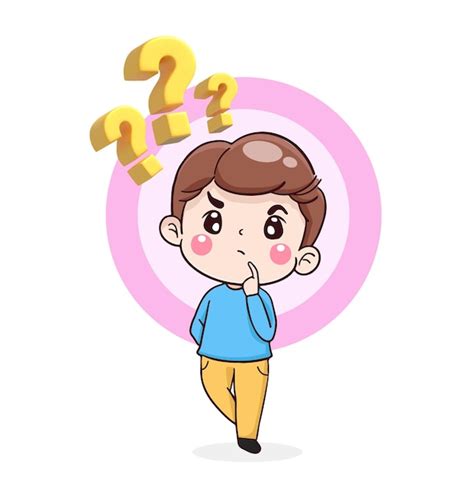 Premium Vector | Cartoon character man thinking with question mark icon ...