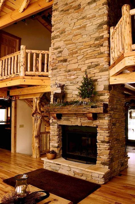 60 Awesome Log Cabin Homes Fireplace Design Ideas (56) | Log cabin ...