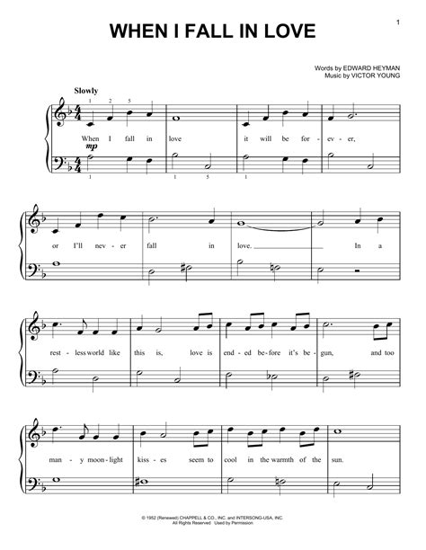 When I Fall In Love sheet music by Carpenters (Easy Piano – 160318)