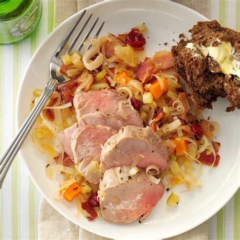 Pork Tenderloin with Cran-Apple Sauerkraut Recipe | Taste of Home