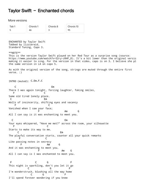 Enchanted chords ver. 10 with lyrics by Taylor Swift for guitar and ukulele @ Guitaretab ...