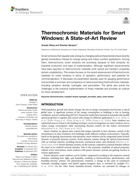 (PDF) Thermochromic Materials for Smart Windows: A State-of-Art Review