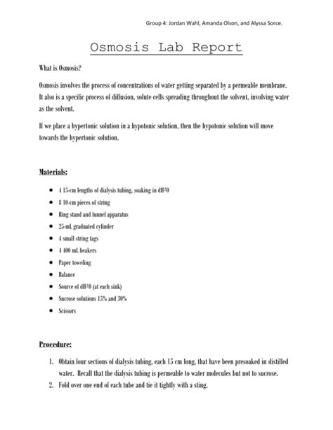 Osmosis Lab Report