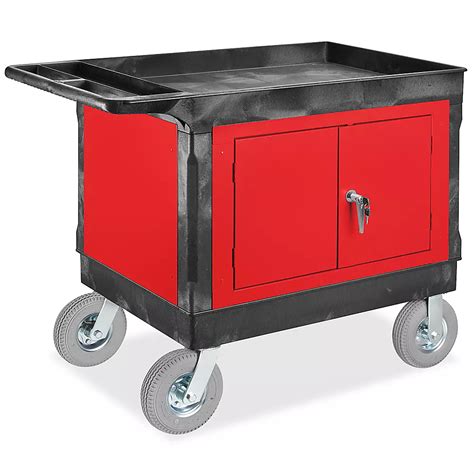 Utility Cart with Cabinet - 8" Pneumatic Wheels, 45 x 25 x 37", Red H ...