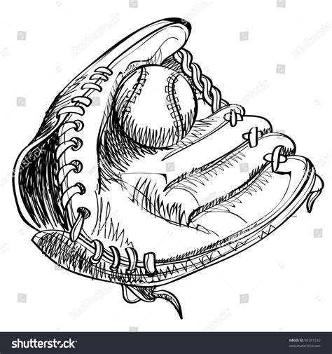 Baseball Glove With Ball Cartoon Sketch Vector Illustration - 95181532 ...