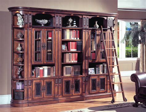 Parker House DaVinci Library Bookcase Wall with Ladder in Warm Chestnut ...