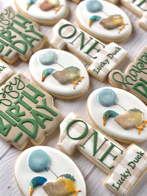 One Lucky Duck cookies | Duck birthday, Baby first birthday themes ...