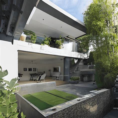 Modern House with Garden and Terrace Photograph · Creative Fabrica