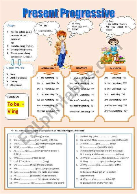 The Present Progressive Tense - ESL worksheet by turac