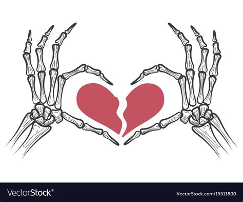 Broken heart in skeleton hands Royalty Free Vector Image