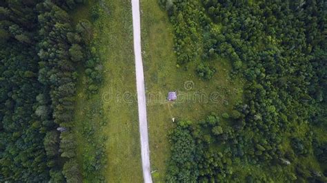 Aerial Top View of Summer Green Trees, River, Roads in Forest Background. Aerial View of Crooked ...