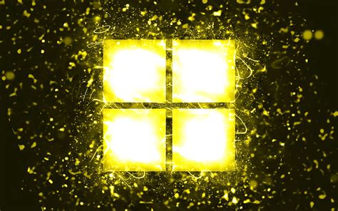 Microsoft yellow logo, , yellow neon lights, creative, yellow abstract background, Microsoft ...